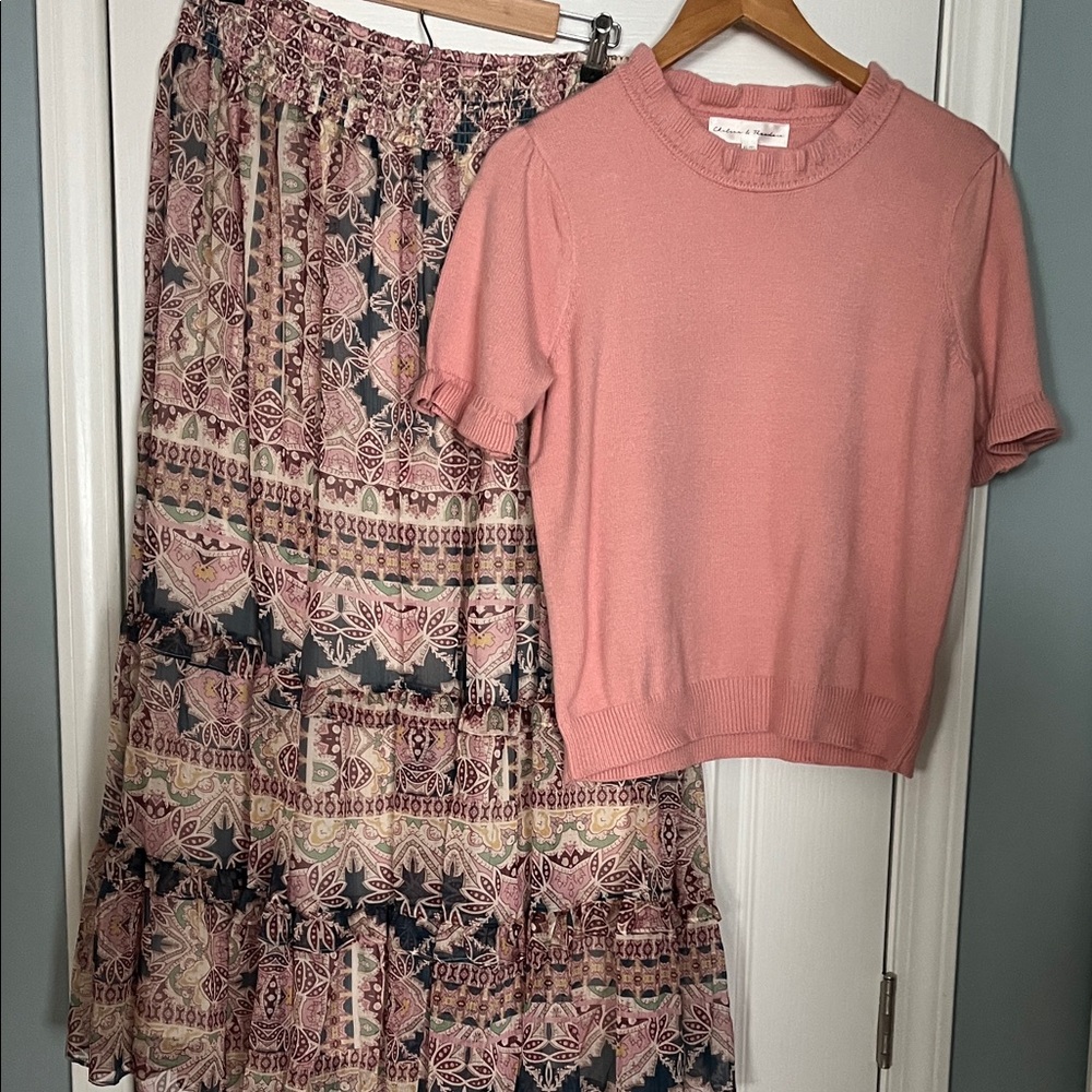 Chelsea & Theodore Pink Floral Skirt Set